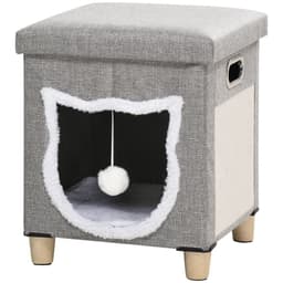 image-PawHut 2 in 1 Cat Bed Ottoman w/ Removable Cushion, Handles, Scratching Pad