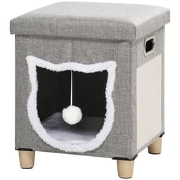 image-PawHut 2 in 1 Cat Bed Ottoman w/ Removable Cushion, Handles, Scratching Pad