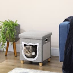 image-PawHut 2 in 1 Cat Bed Ottoman w/ Removable Cushion, Handles, Scratching Pad