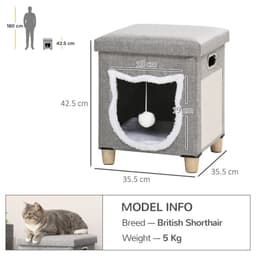 image-PawHut 2 in 1 Cat Bed Ottoman w/ Removable Cushion, Handles, Scratching Pad