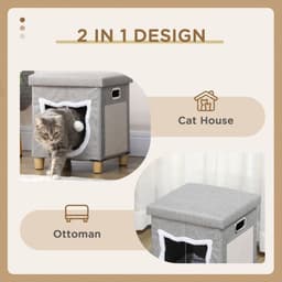 image-PawHut 2 in 1 Cat Bed Ottoman w/ Removable Cushion, Handles, Scratching Pad