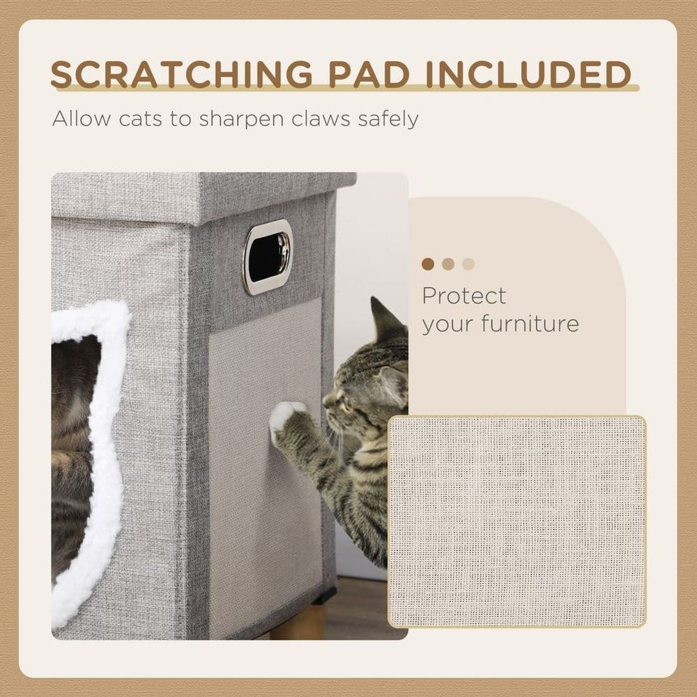 image-PawHut 2 in 1 Cat Bed Ottoman w/ Removable Cushion, Handles, Scratching Pad