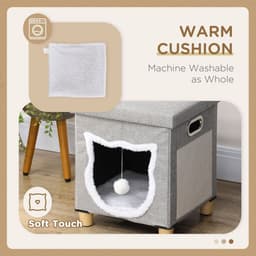 image-PawHut 2 in 1 Cat Bed Ottoman w/ Removable Cushion, Handles, Scratching Pad