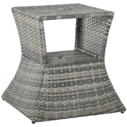 image-Outsunny Rattan Wicker Tea Coffee Table w/ Umbrella Hole and Storage Space Grey