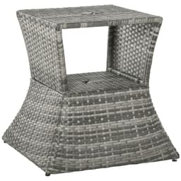 image-Outsunny Rattan Wicker Tea Coffee Table w/ Umbrella Hole and Storage Space Grey