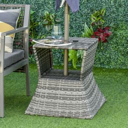 image-Outsunny Rattan Wicker Tea Coffee Table w/ Umbrella Hole and Storage Space Grey