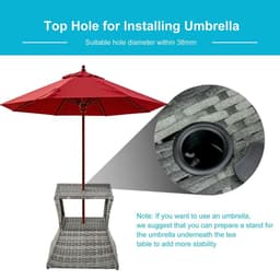 image-Outsunny Rattan Wicker Tea Coffee Table w/ Umbrella Hole and Storage Space Grey