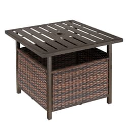 image-Outsunny Outdoor Rattan Coffee Table w/ Umbrella Hole Fit for Garden Backyard