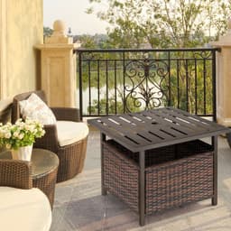 image-Outsunny Outdoor Rattan Coffee Table w/ Umbrella Hole Fit for Garden Backyard