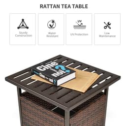 image-Outsunny Outdoor Rattan Coffee Table w/ Umbrella Hole Fit for Garden Backyard
