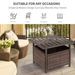 image-Outsunny Outdoor Rattan Coffee Table w/ Umbrella Hole Fit for Garden Backyard