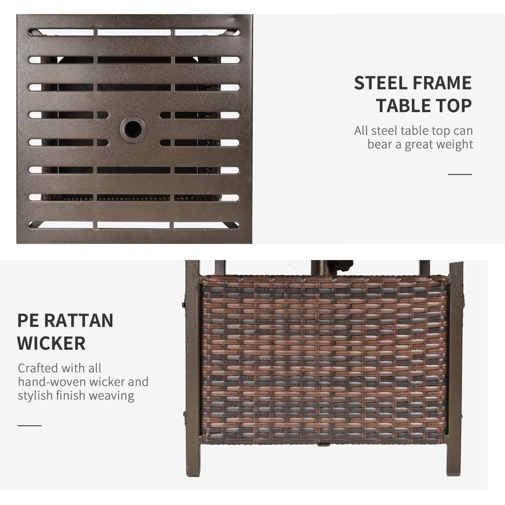 image-Outsunny Outdoor Rattan Coffee Table w/ Umbrella Hole Fit for Garden Backyard