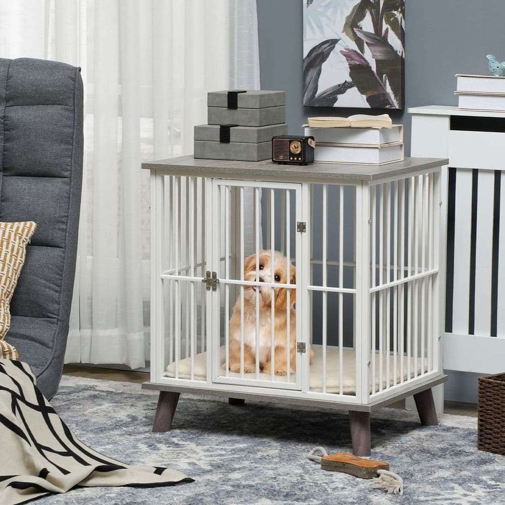 image-PawHut Dog Crate Furniture, Indoor Dog Kennel Side End Table, 64.5x48x70.5 cm