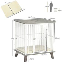 image-PawHut Dog Crate Furniture, Indoor Dog Kennel Side End Table, 64.5x48x70.5 cm