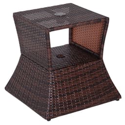 image-Outsunny Rattan Wicker Tea Coffee Table w/ Umbrella Hole Storage Space Brown