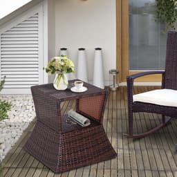 image-Outsunny Rattan Wicker Tea Coffee Table w/ Umbrella Hole Storage Space Brown