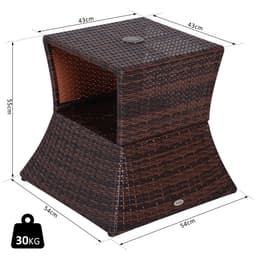 image-Outsunny Rattan Wicker Tea Coffee Table w/ Umbrella Hole Storage Space Brown