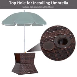 image-Outsunny Rattan Wicker Tea Coffee Table w/ Umbrella Hole Storage Space Brown