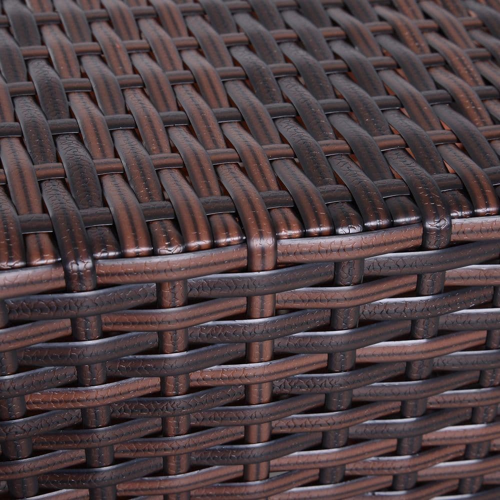 image-Outsunny Rattan Wicker Tea Coffee Table w/ Umbrella Hole Storage Space Brown