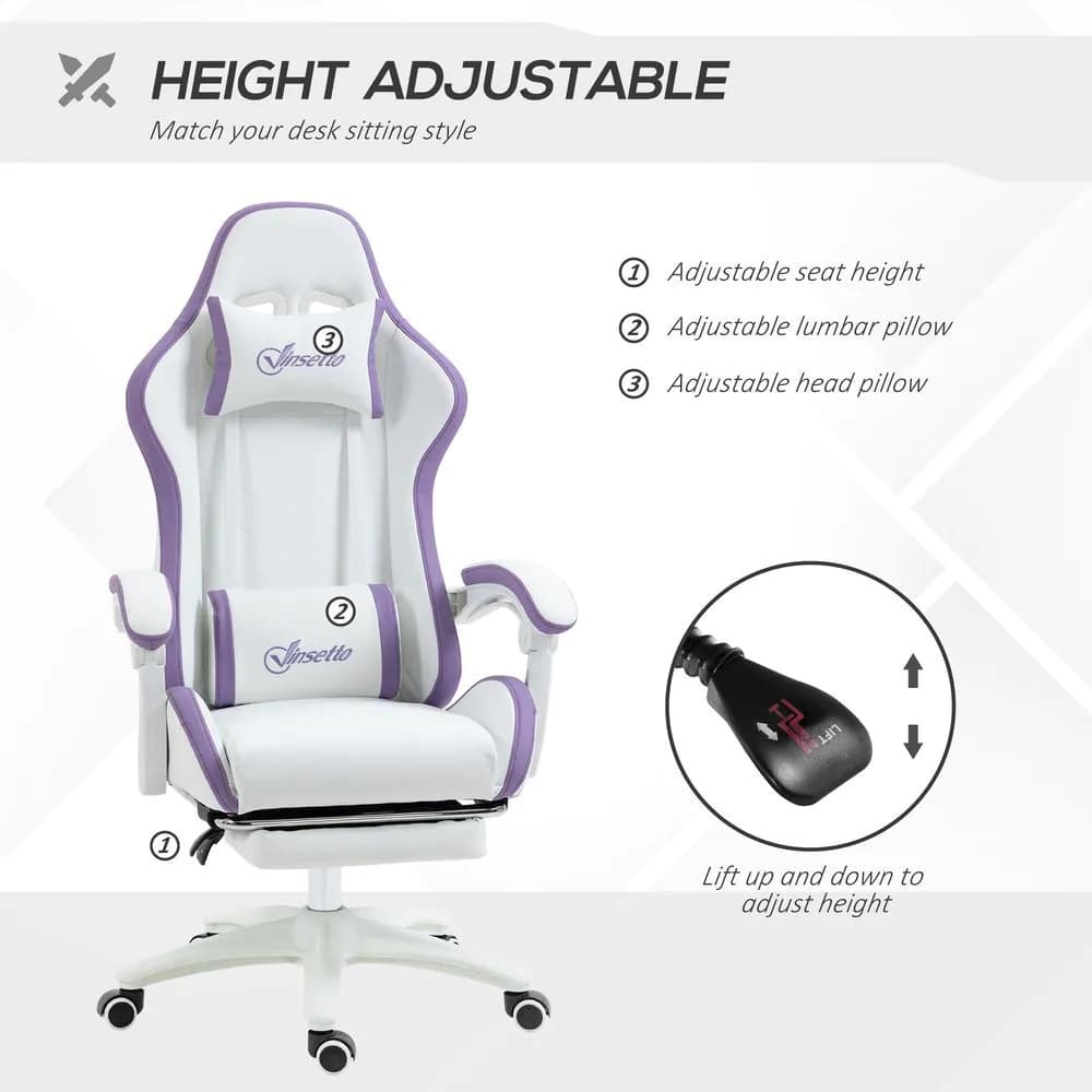 image-Vinsetto Racing Style Gaming Chair with Reclining Function Footrest, Purple