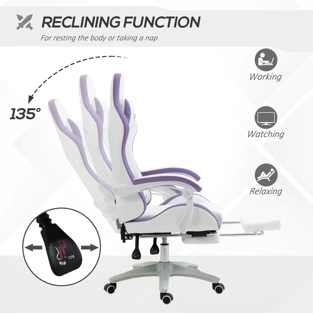image-Vinsetto Racing Style Gaming Chair with Reclining Function Footrest, Purple