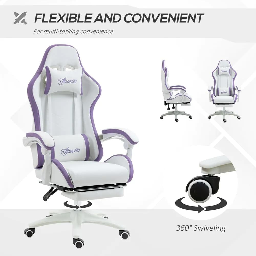 image-Vinsetto Racing Style Gaming Chair with Reclining Function Footrest, Purple