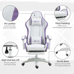 image-Vinsetto Racing Style Gaming Chair with Reclining Function Footrest, Purple