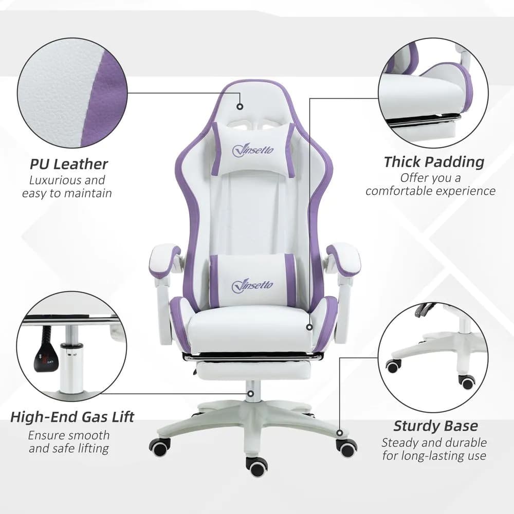 image-Vinsetto Racing Style Gaming Chair with Reclining Function Footrest, Purple