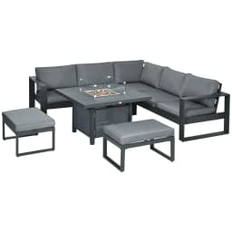 image-Outsunny 6-Piece Garden Furniture Set with Firepit Table Outdoor Sofa Aluminium
