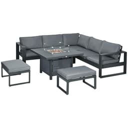 image-Outsunny 6-Piece Garden Furniture Set with Firepit Table Outdoor Sofa Aluminium