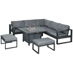 image-Outsunny 6-Piece Garden Furniture Set with Firepit Table Outdoor Sofa Aluminium
