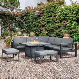 image-Outsunny 6-Piece Garden Furniture Set with Firepit Table Outdoor Sofa Aluminium