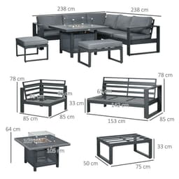 image-Outsunny 6-Piece Garden Furniture Set with Firepit Table Outdoor Sofa Aluminium