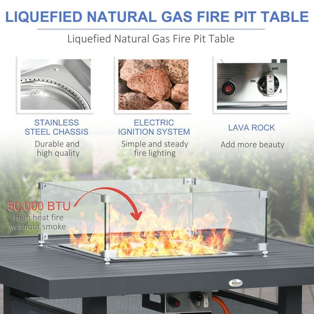 image-Outsunny 6-Piece Garden Furniture Set with Firepit Table Outdoor Sofa Aluminium