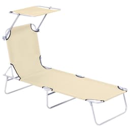 image-Outsunny Folding Chair Sun Lounger w/ Sunshade Garden Recliner Hammock Beige