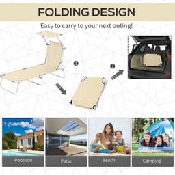 image-Outsunny Folding Chair Sun Lounger w/ Sunshade Garden Recliner Hammock Beige
