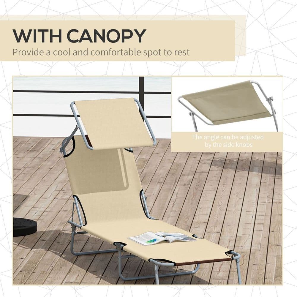 image-Outsunny Folding Chair Sun Lounger w/ Sunshade Garden Recliner Hammock Beige