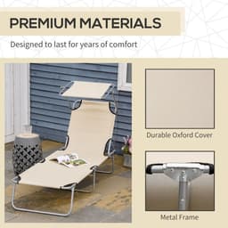 image-Outsunny Folding Chair Sun Lounger w/ Sunshade Garden Recliner Hammock Beige
