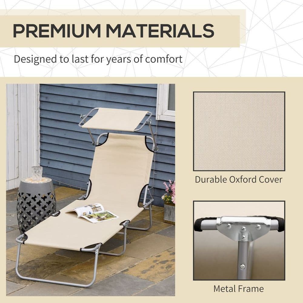 image-Outsunny Folding Chair Sun Lounger w/ Sunshade Garden Recliner Hammock Beige