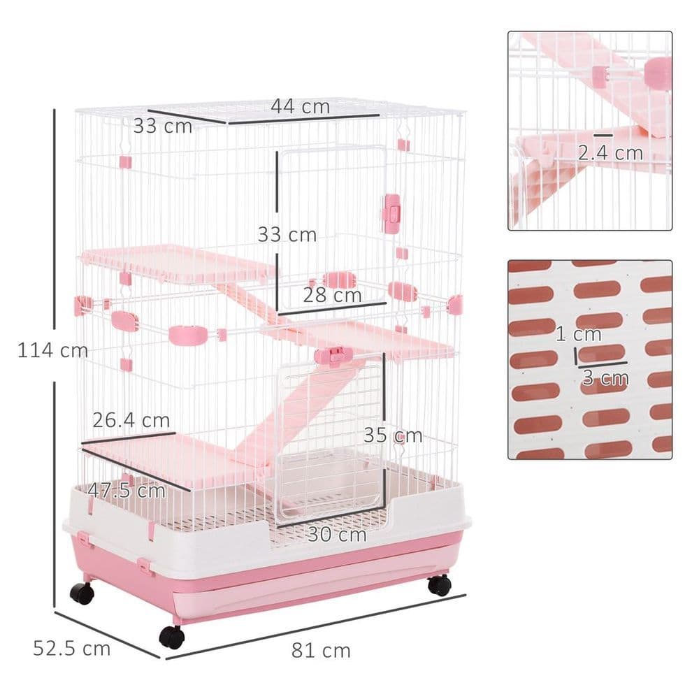 image-PawHut Four-Level Small Animal Cage, Indoor Pet House, Pink, 81 x 52.5 x 114 cm