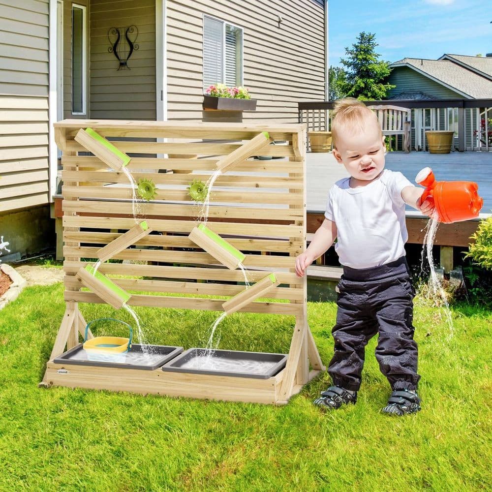 image-Outsunny Kids Running Water Playset w/ Sink Toys, Water Carts, Tracks