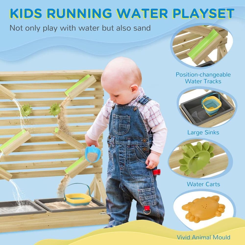 image-Outsunny Kids Running Water Playset w/ Sink Toys, Water Carts, Tracks