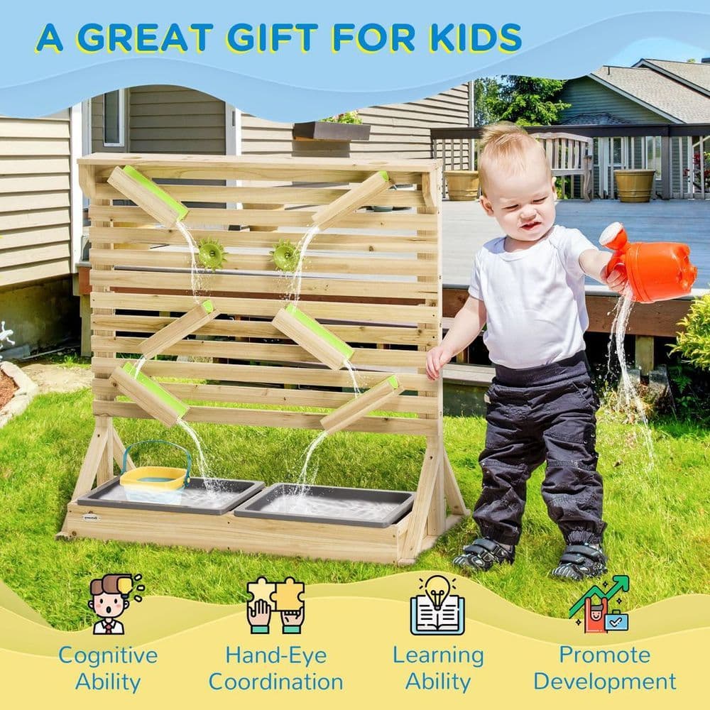 image-Outsunny Kids Running Water Playset w/ Sink Toys, Water Carts, Tracks