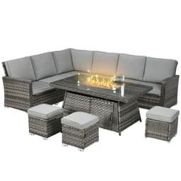 image-Outsunny 7 Pieces Rattan Garden Furniture Set w/ 50,000 BTU Gas Fire Pit Table
