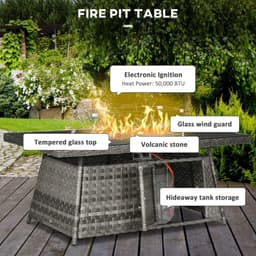 image-Outsunny 7 Pieces Rattan Garden Furniture Set w/ 50,000 BTU Gas Fire Pit Table