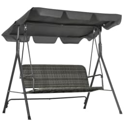 image-Outsunny 3-person Rattan Swing Chair, Hanging Bench w/ Stand, Adjustable Canopy