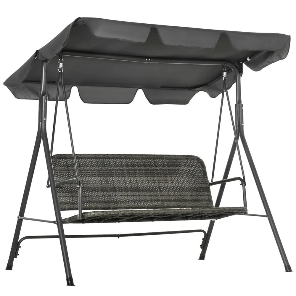 image-Outsunny 3-person Rattan Swing Chair, Hanging Bench w/ Stand, Adjustable Canopy