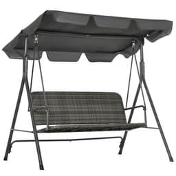 image-Outsunny 3-person Rattan Swing Chair, Hanging Bench w/ Stand, Adjustable Canopy