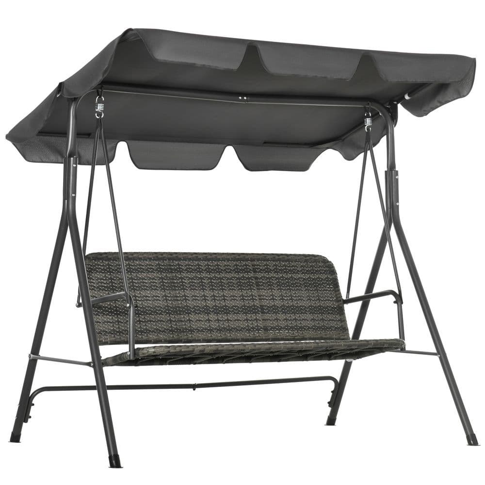 image-Outsunny 3-person Rattan Swing Chair, Hanging Bench w/ Stand, Adjustable Canopy