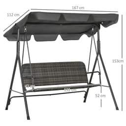 image-Outsunny 3-person Rattan Swing Chair, Hanging Bench w/ Stand, Adjustable Canopy